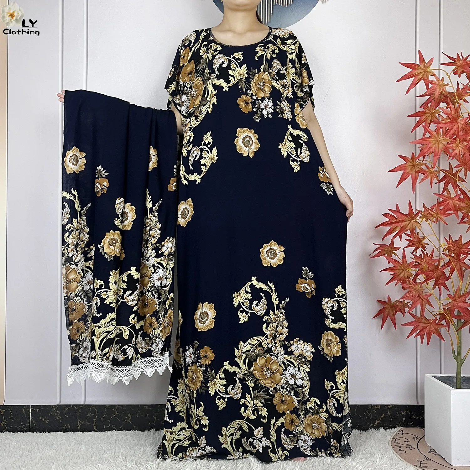 Robe longue coton femme style muslim floral Dubaï - image de produit 9